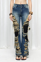 Distressed Sequin Flare Jeans