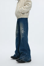 Washed Rhinestone Flare Jeans