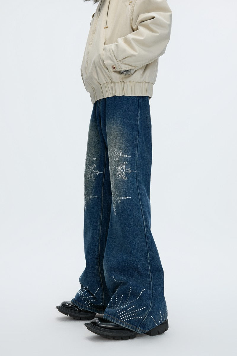Washed Rhinestone Flare Jeans