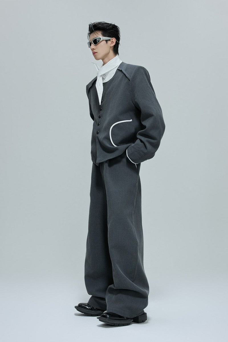 Colorblock Gem Button Tweed Trousers