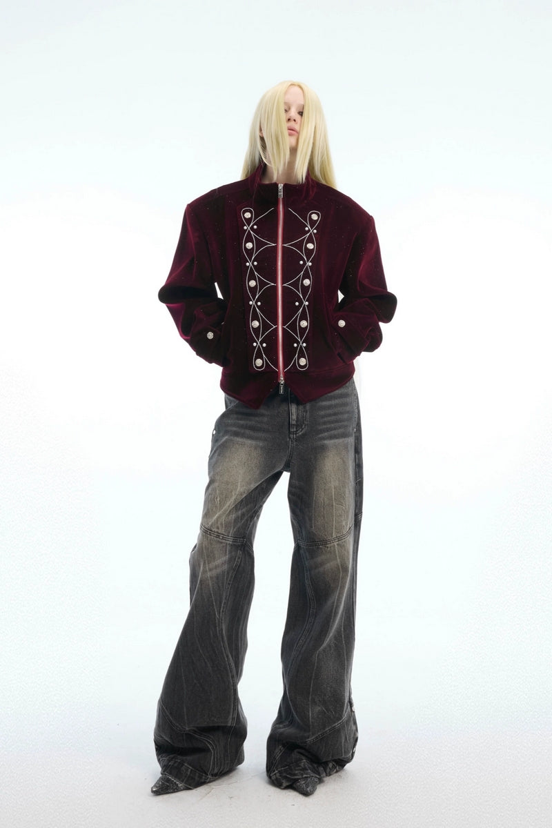 Distressed Textured Flared Denim Jeans