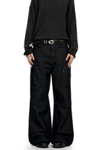 Raw Denim Black Wide Leg Jeans