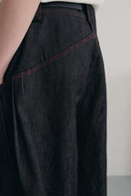 Pleated Raw Denim Jorts