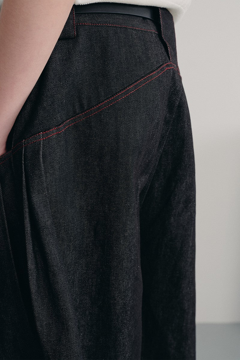 Pleated Raw Denim Jorts