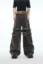 Belted Flared Distressed Jeans