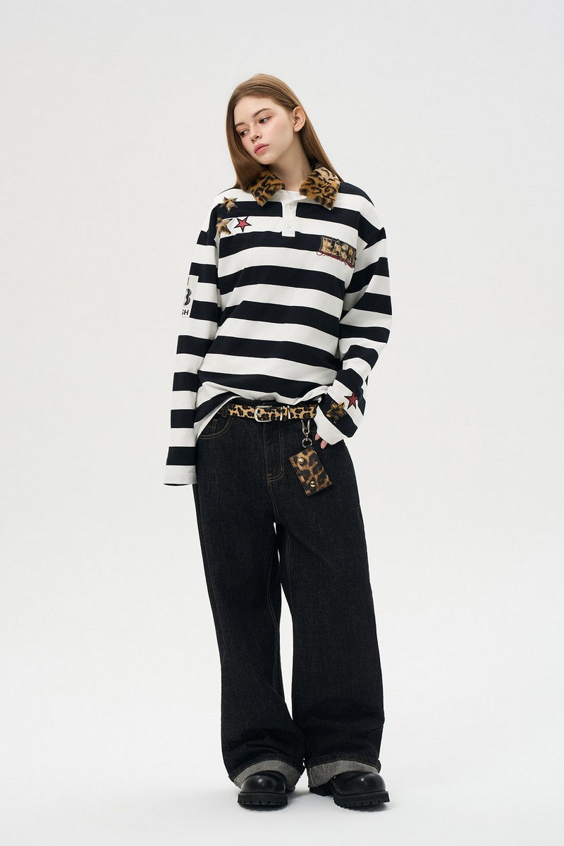 Striped Leopard Panel Polo