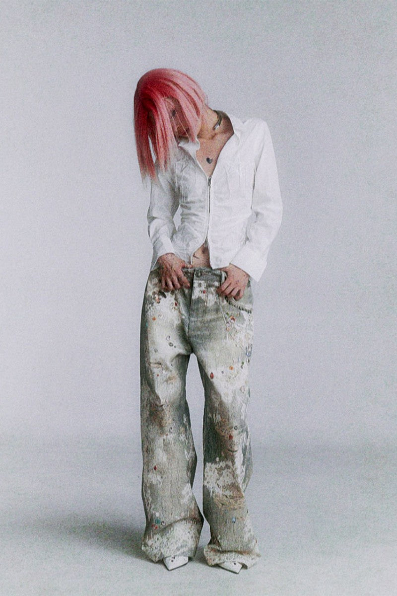 Vintage Graffiti Print Jeans