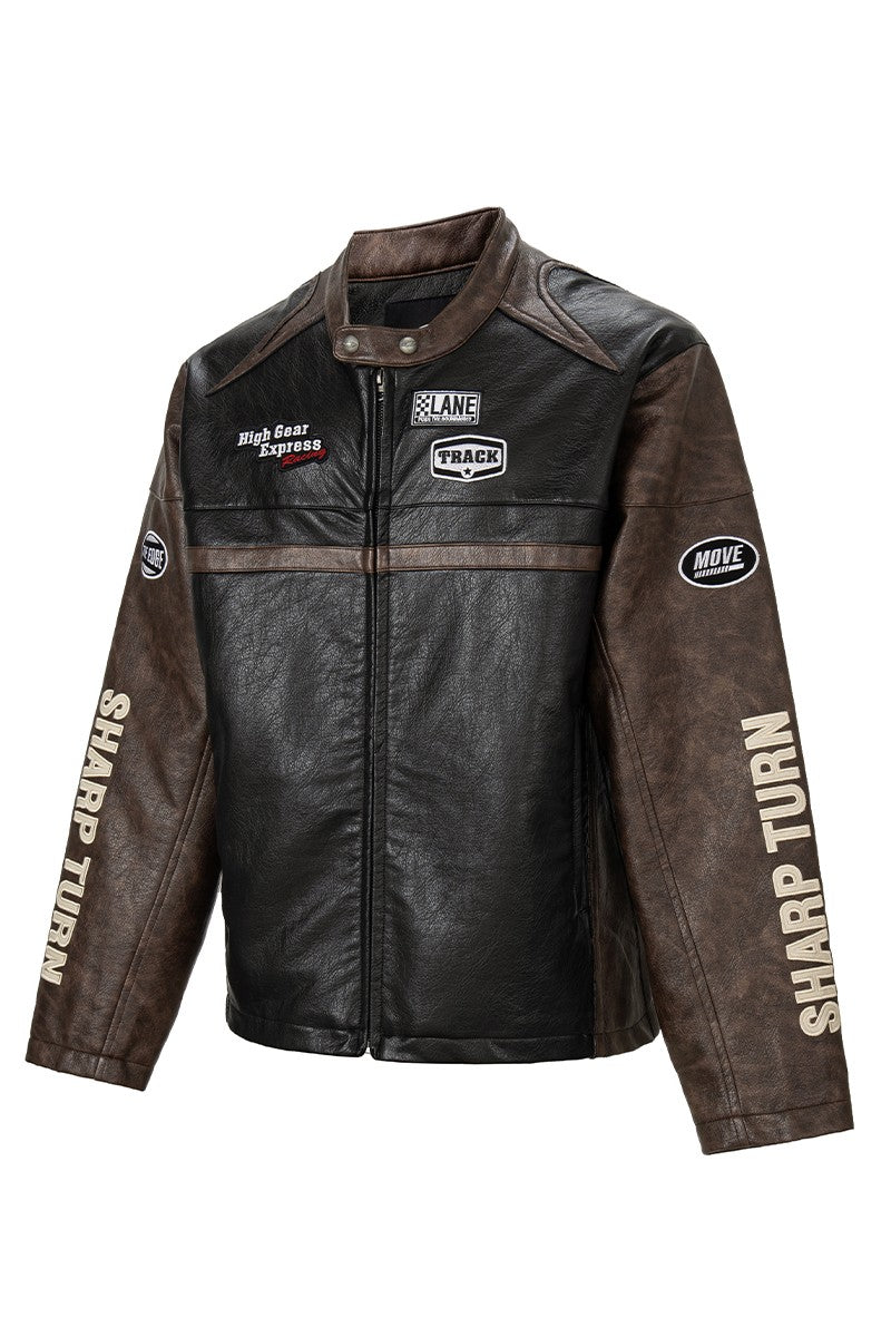 Embroidered Colorblock Moto Jacket