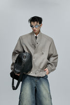 Striped Cropped Button Jacket