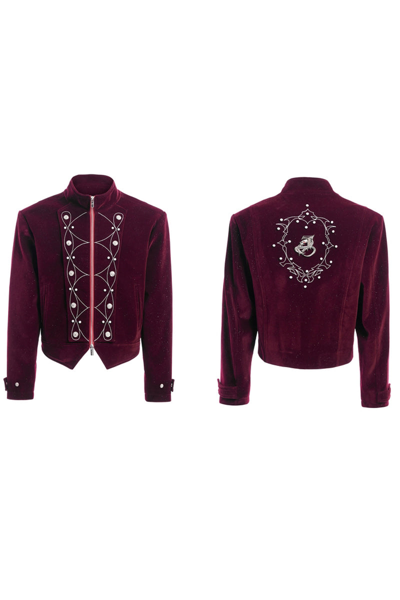 Metal Button Sparkle Stand Collar Jacket