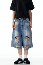 Distressed Light Blue Jorts