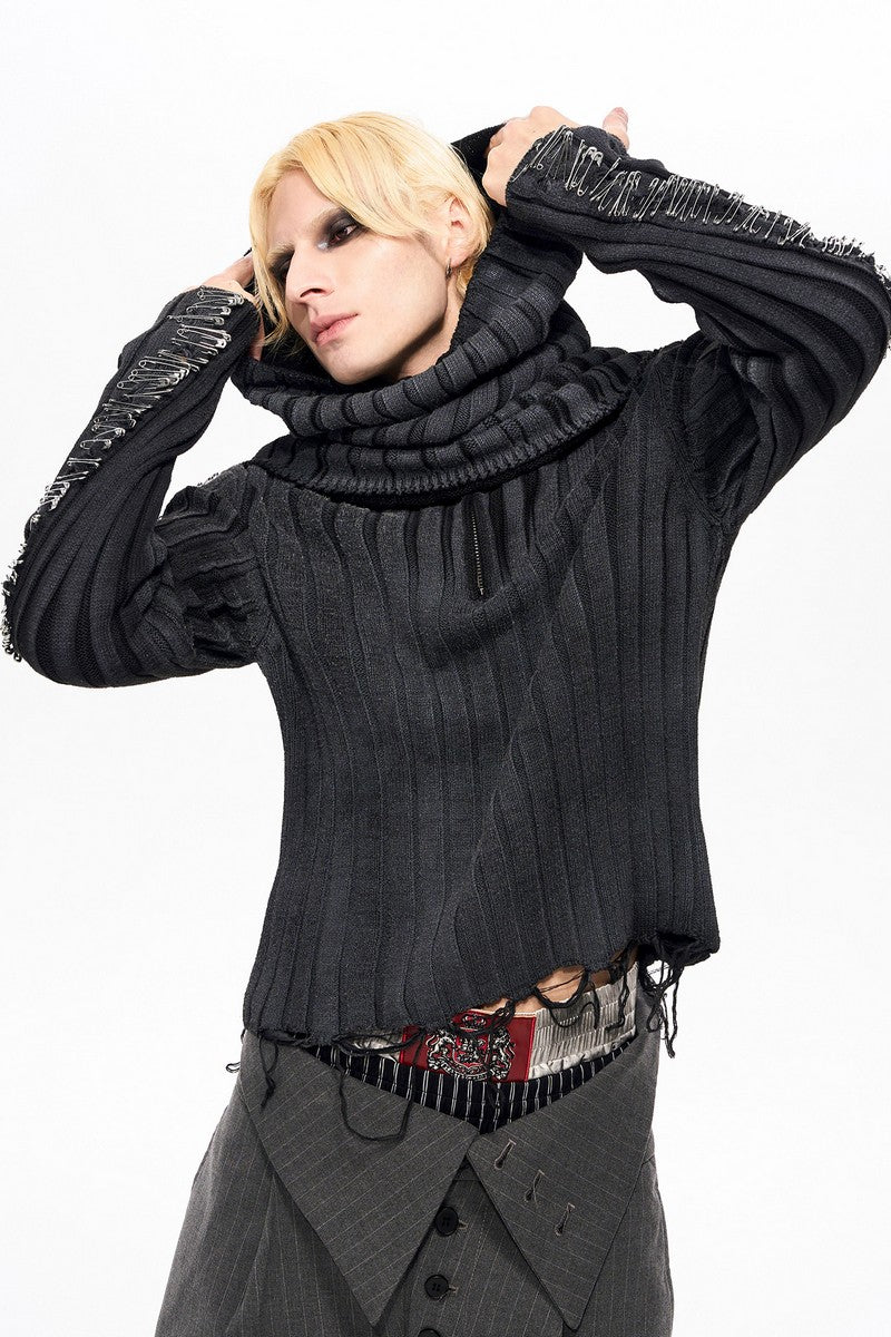 Distressed Pin Detail Knit Sweater