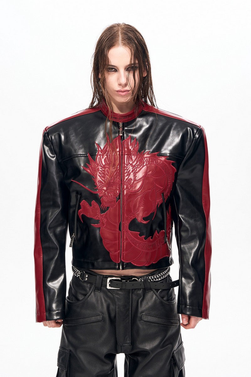 Embroidered Dragon Moto Jacket