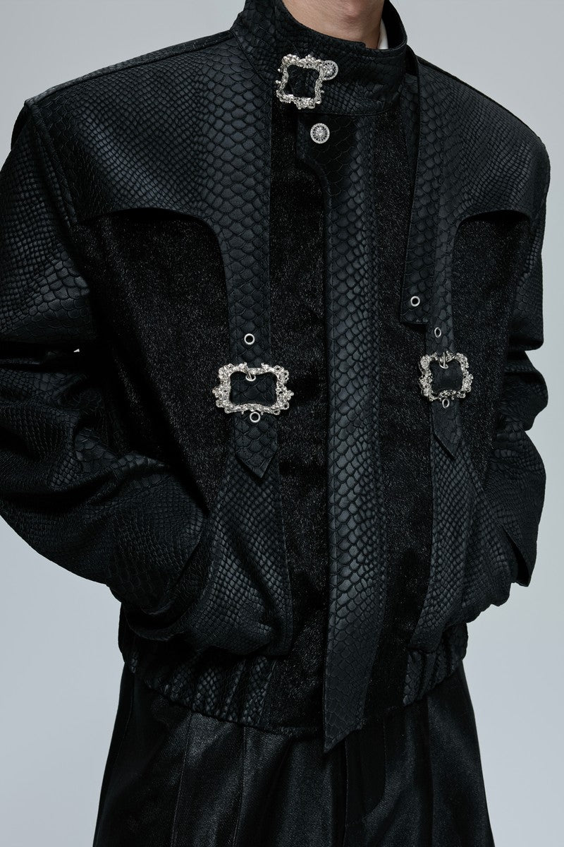 Snakeskin Cropped Leather Jacket