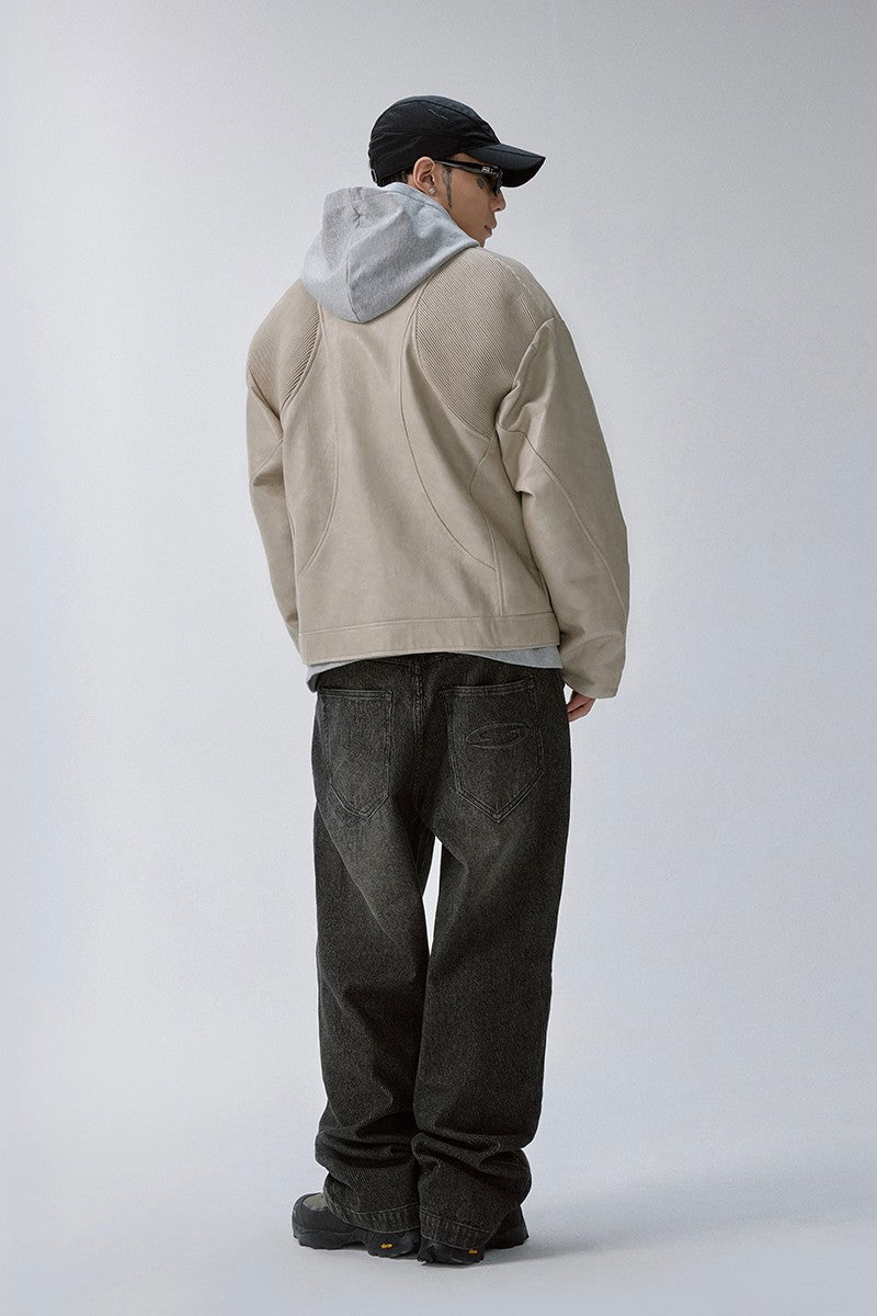 Washed Patchwork Moto Leather Jacket