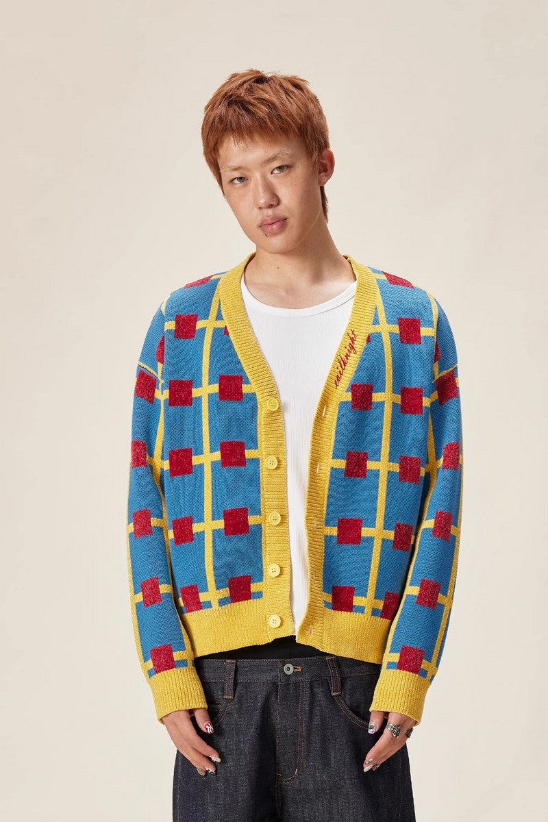 Checkerboard Varsity Knit Cardigan