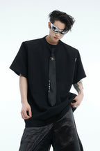 Tie Detail Padded Shoulder T-Shirt