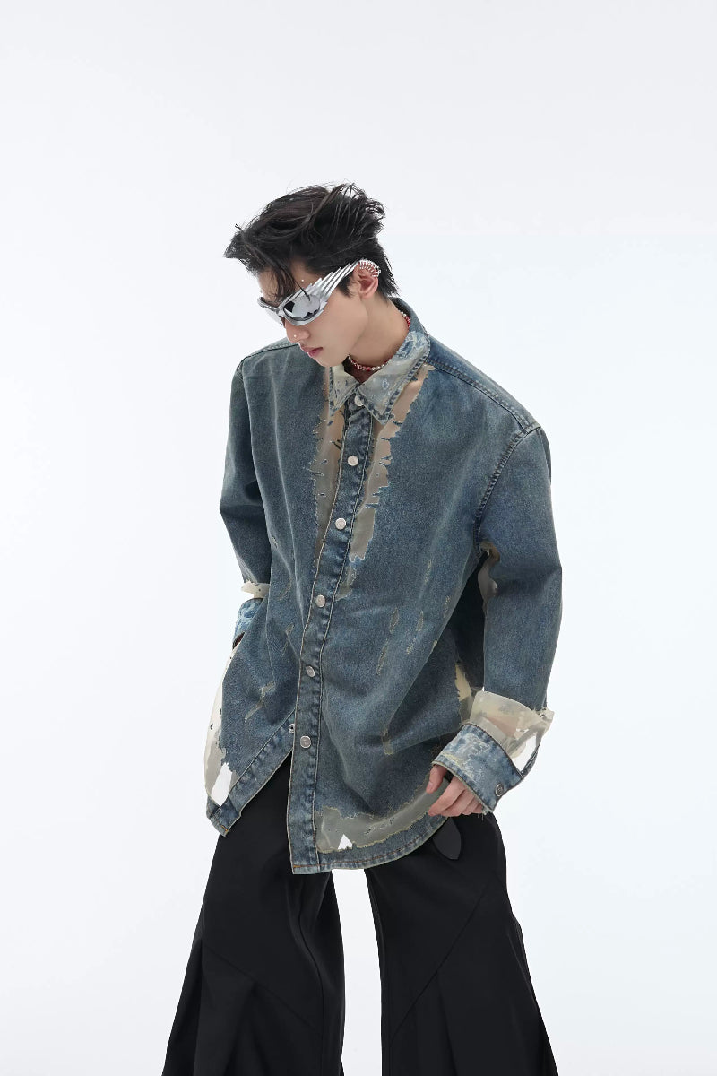 Deconstructed Lace Denim Shirt