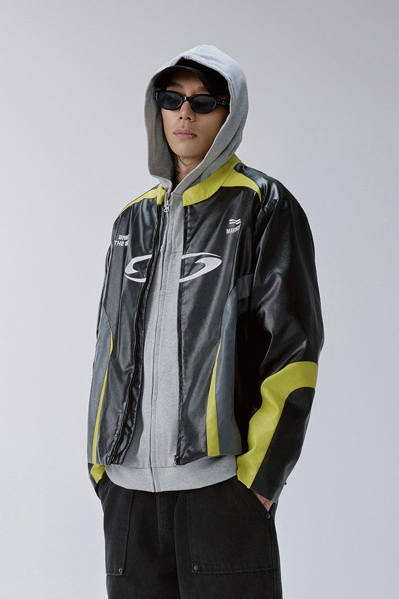 Embroidered Colorblock Biker Jacket