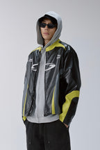 Embroidered Colorblock Biker Jacket