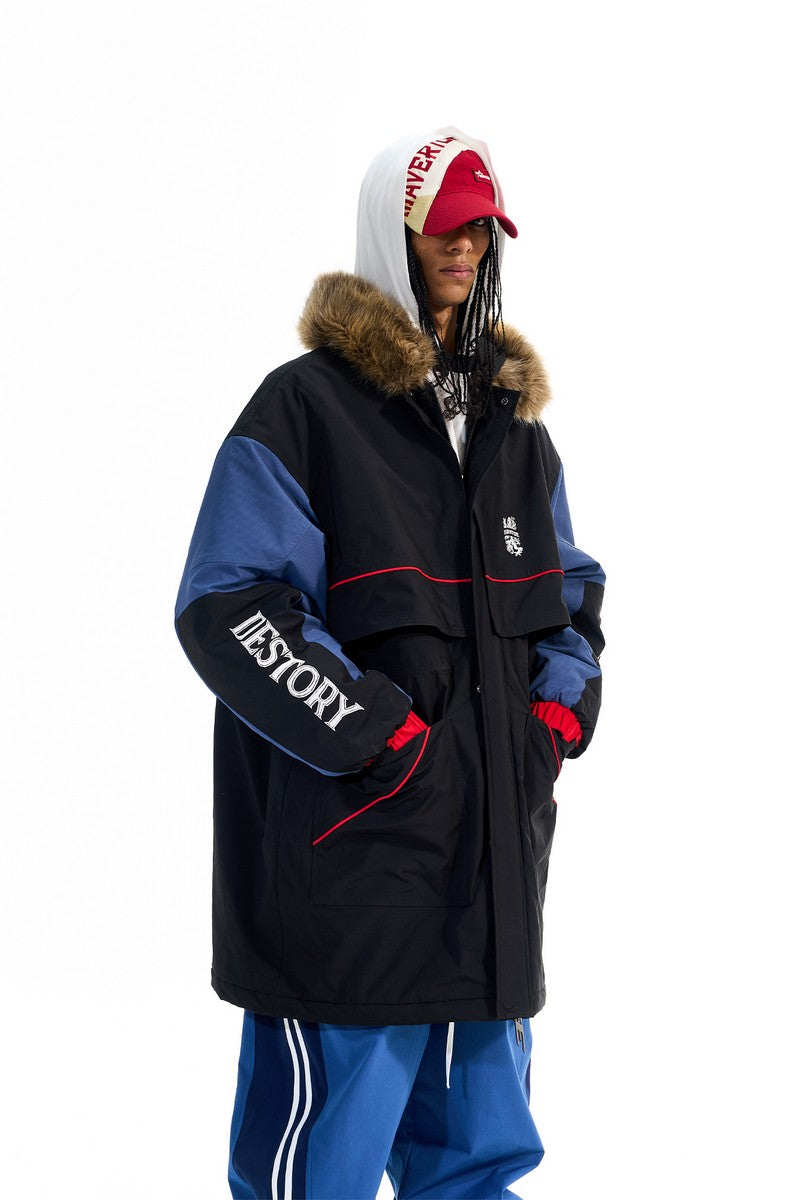 Colorblock Embroidered Long Parka