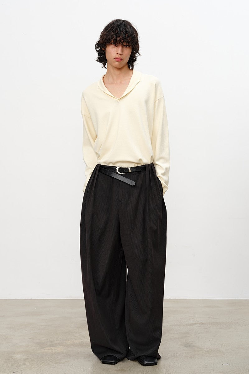 Striped Pleated Wide Leg Pants