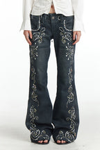 Vintage Gem Print Flared Jeans