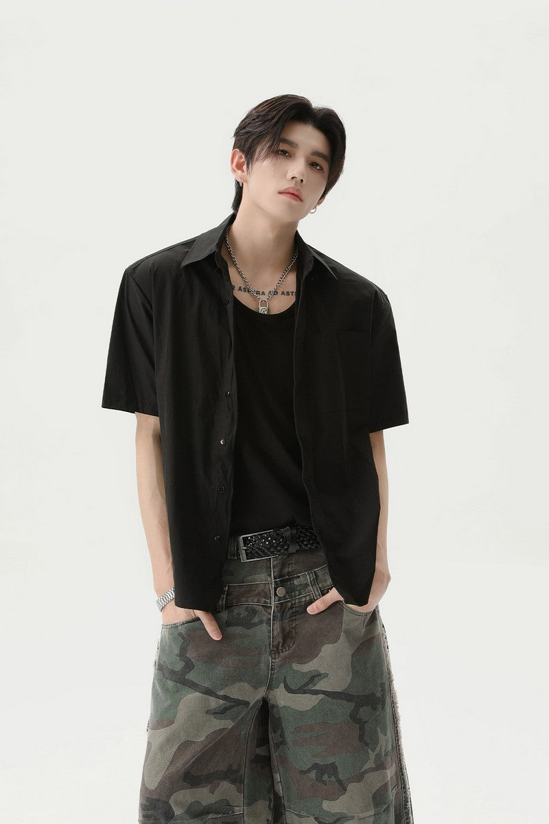 Textured Pleated Short Sleeve Shirt