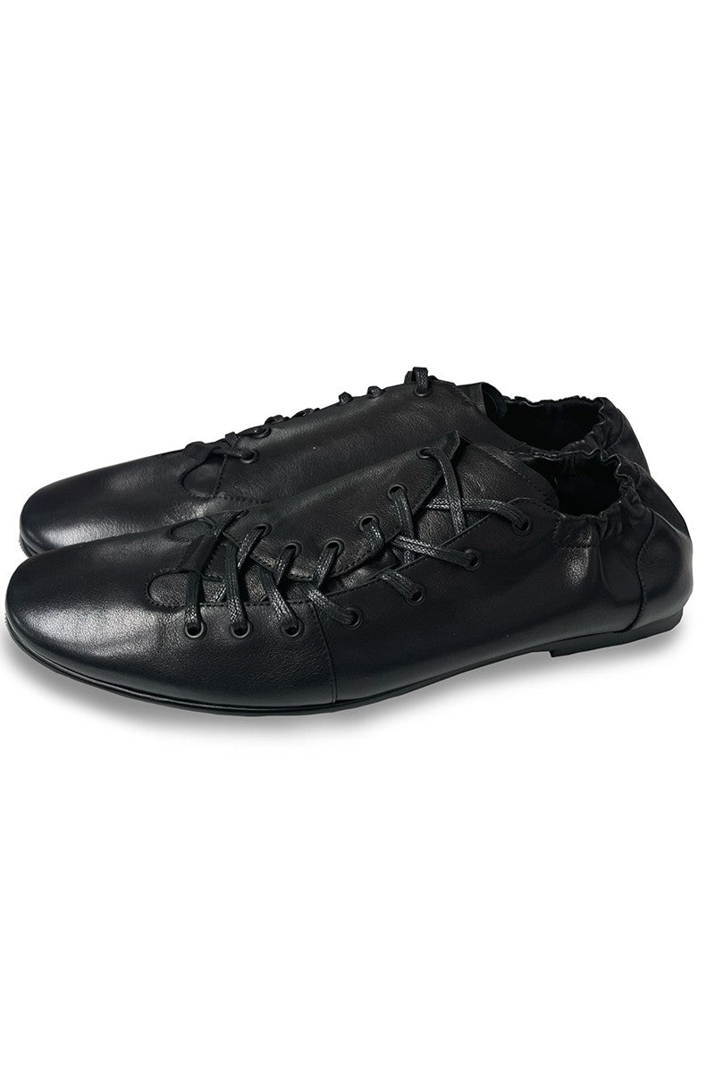 Ruched Lace Up Leather Shoes