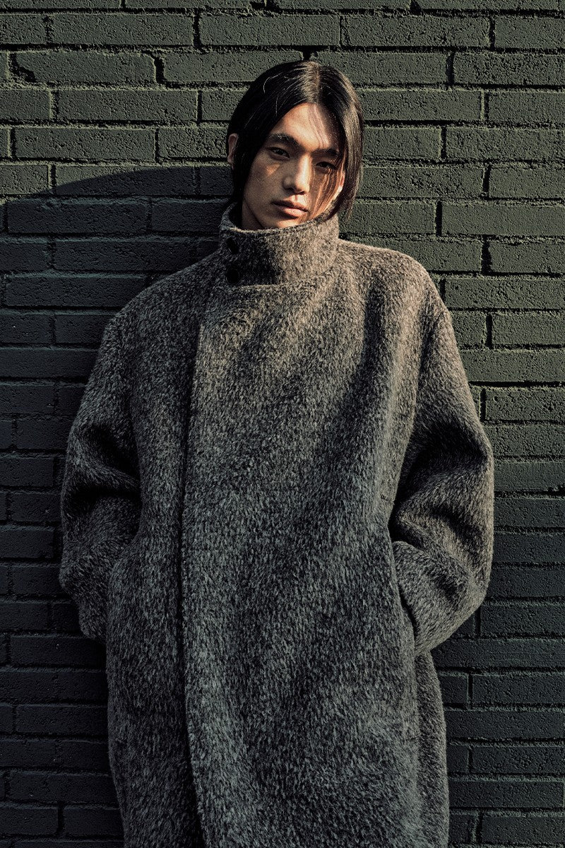Pleated Cocoon Wool Overcoat