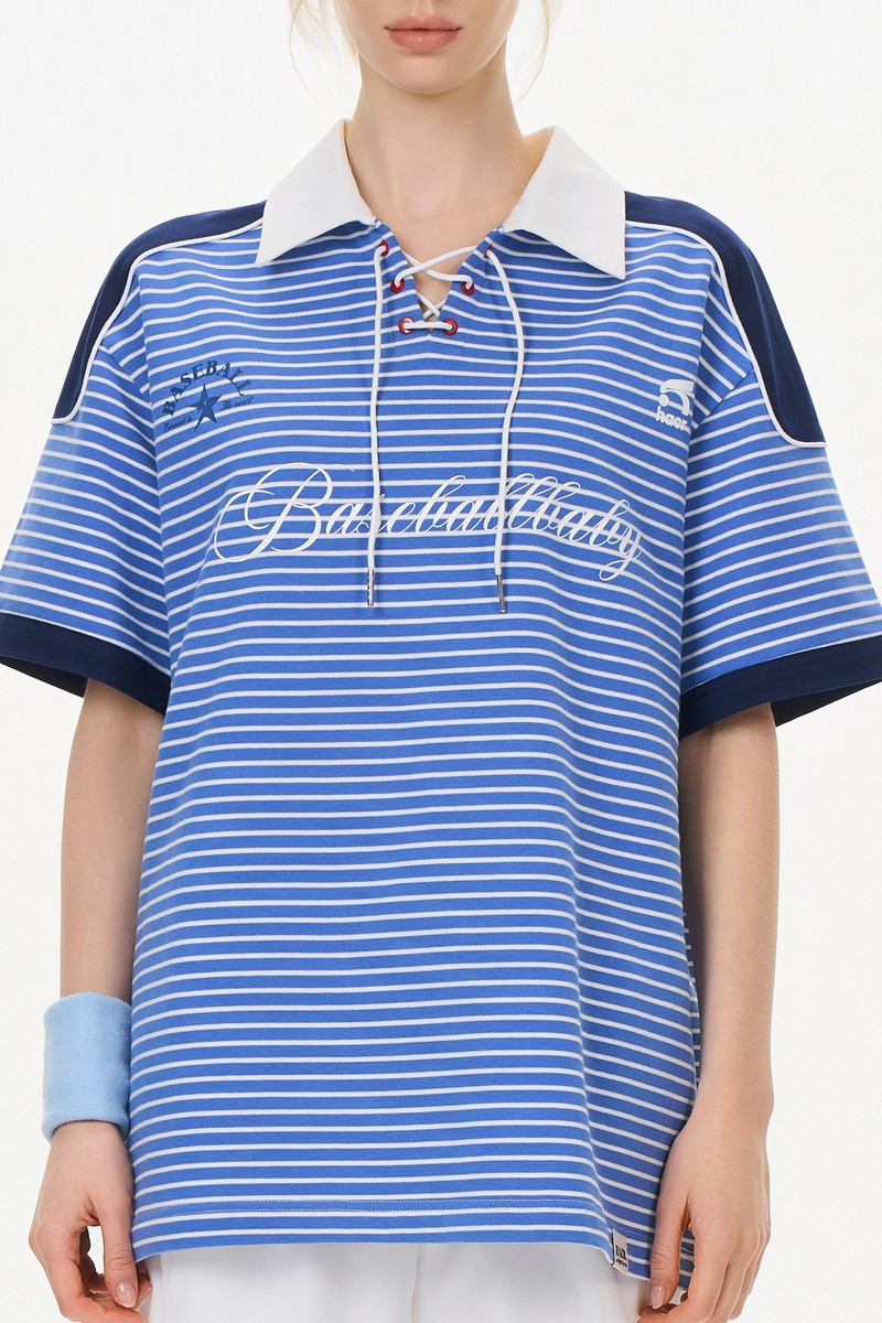 Striped Drawstring Polo Tee