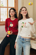 Cartoon Apple Embroidery Tee