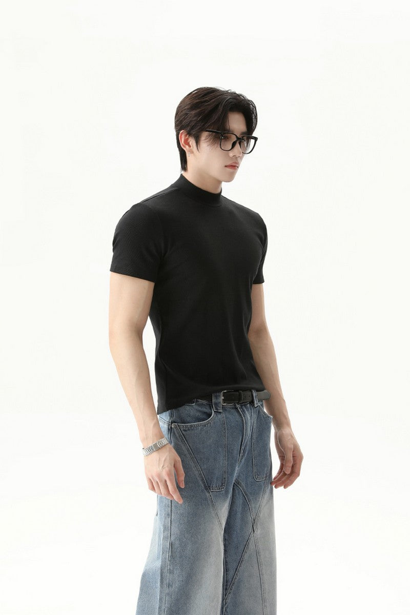 Mock Neck Fitted Short Sleeve Tee