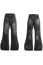 Distressed Textured Flared Denim Jeans