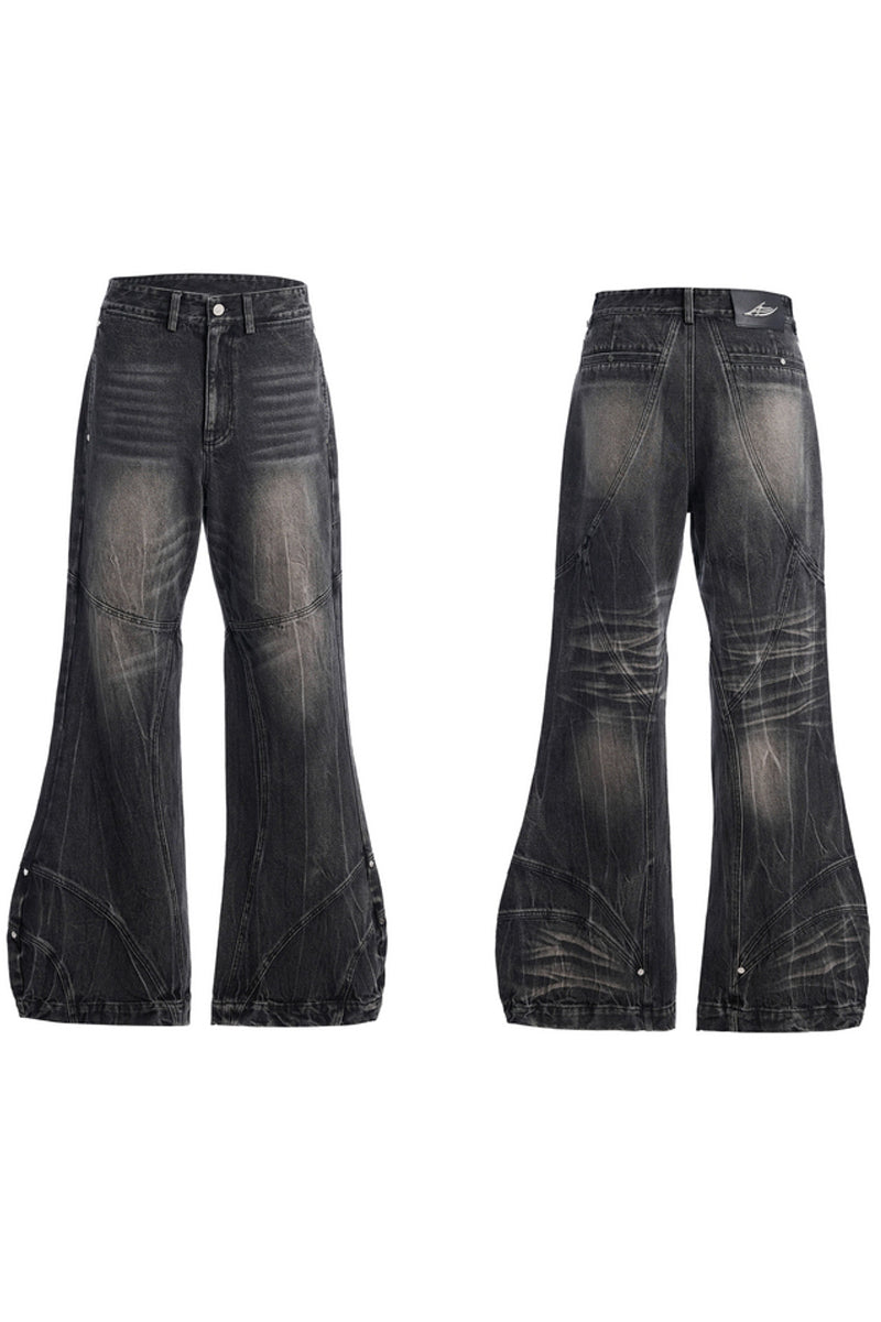Distressed Textured Flared Denim Jeans