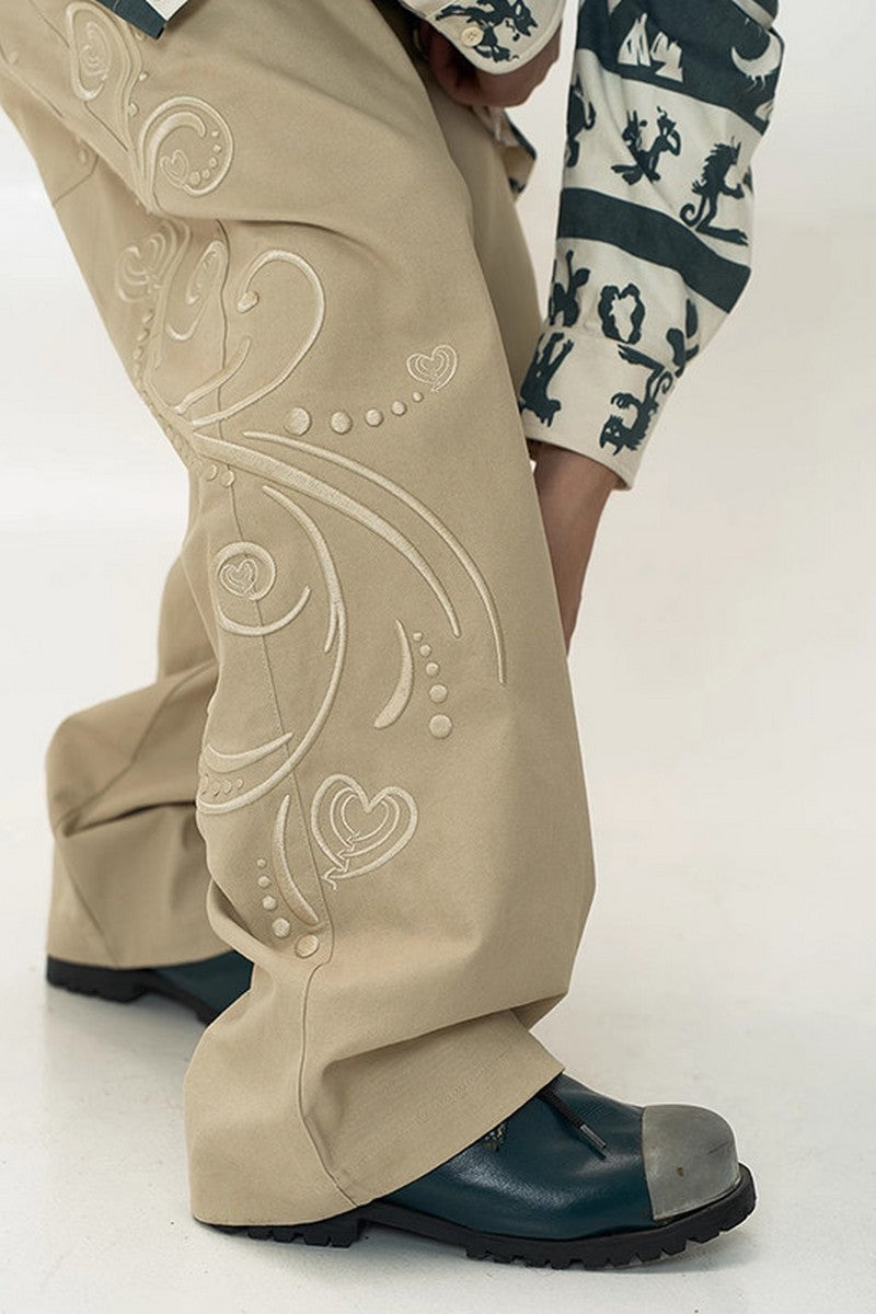 Heart Embroidery Wide Leg Pants