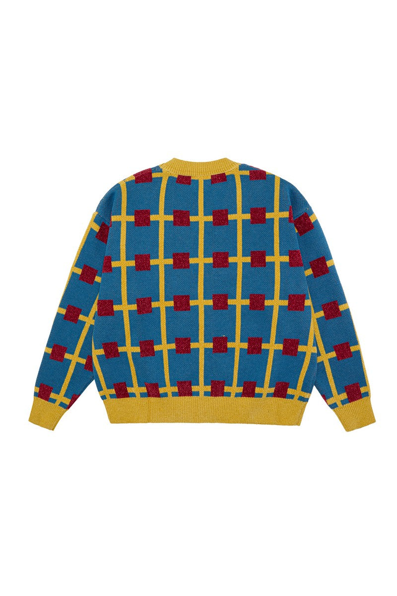 Checkerboard Varsity Knit Cardigan