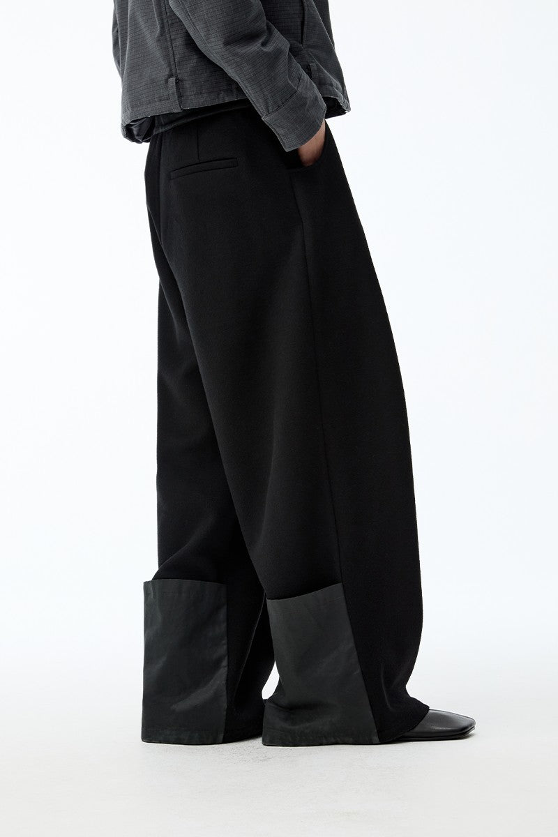 Leather Waist Wool Trousers