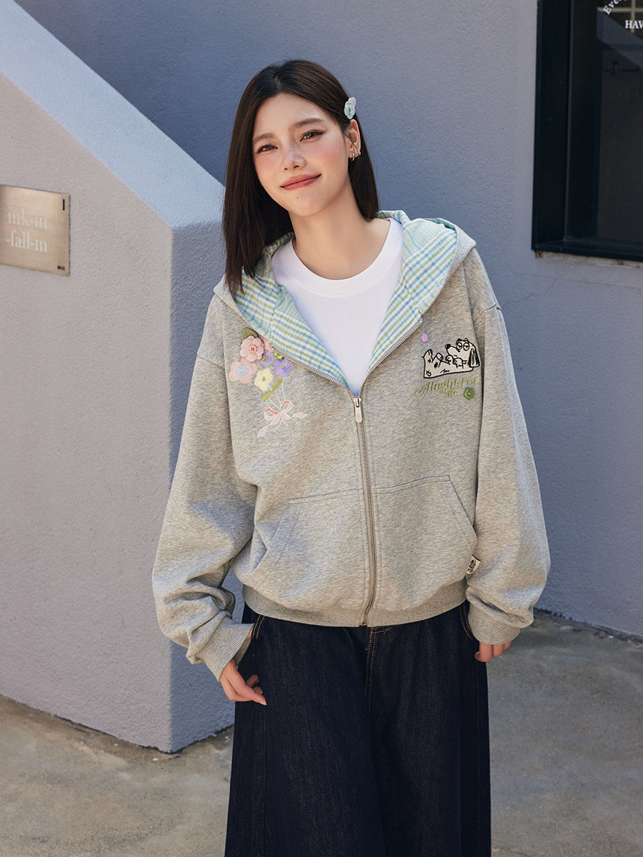 Hand Drawn Dog Embroidered Hoodie