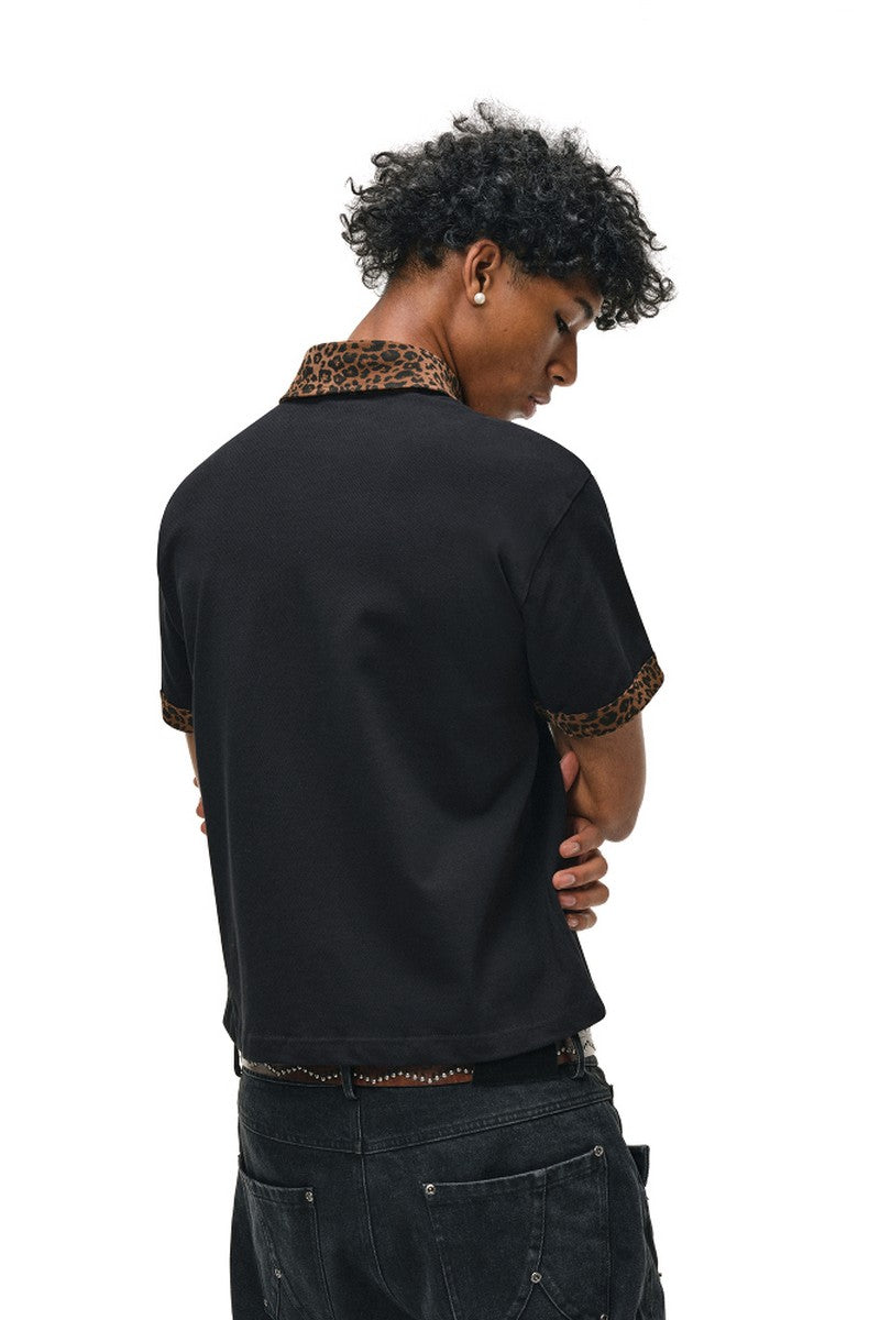 Leopard Panel Textured Polo