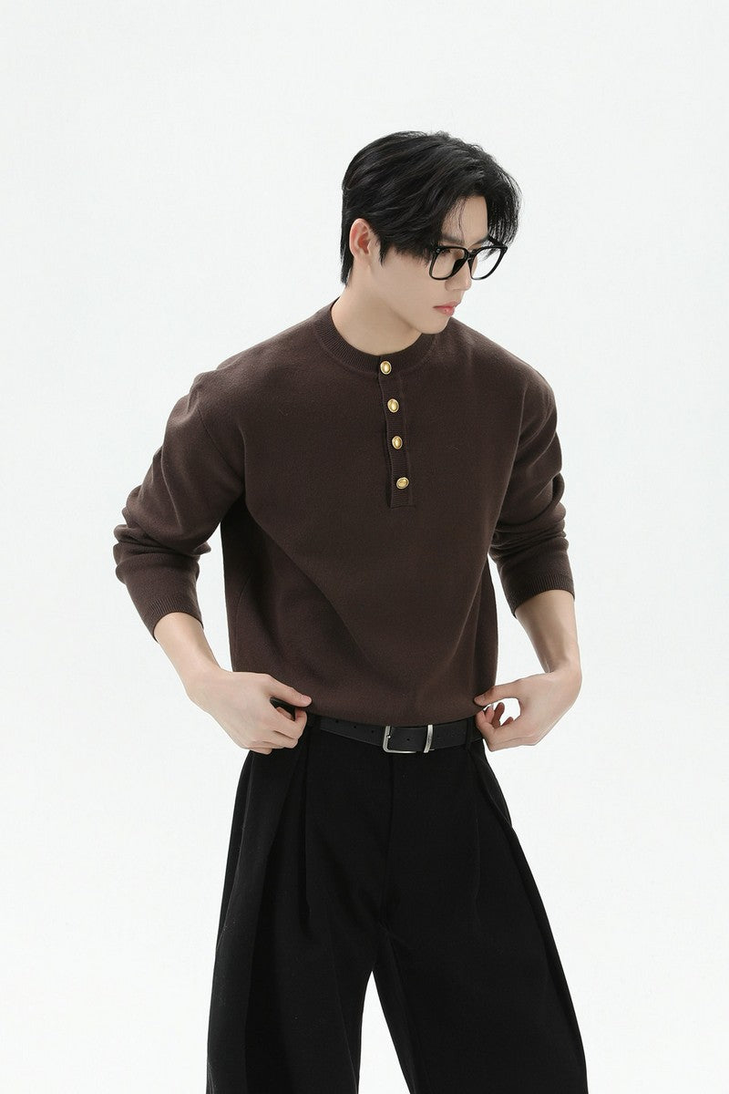 Henley Wool Knit Sweater