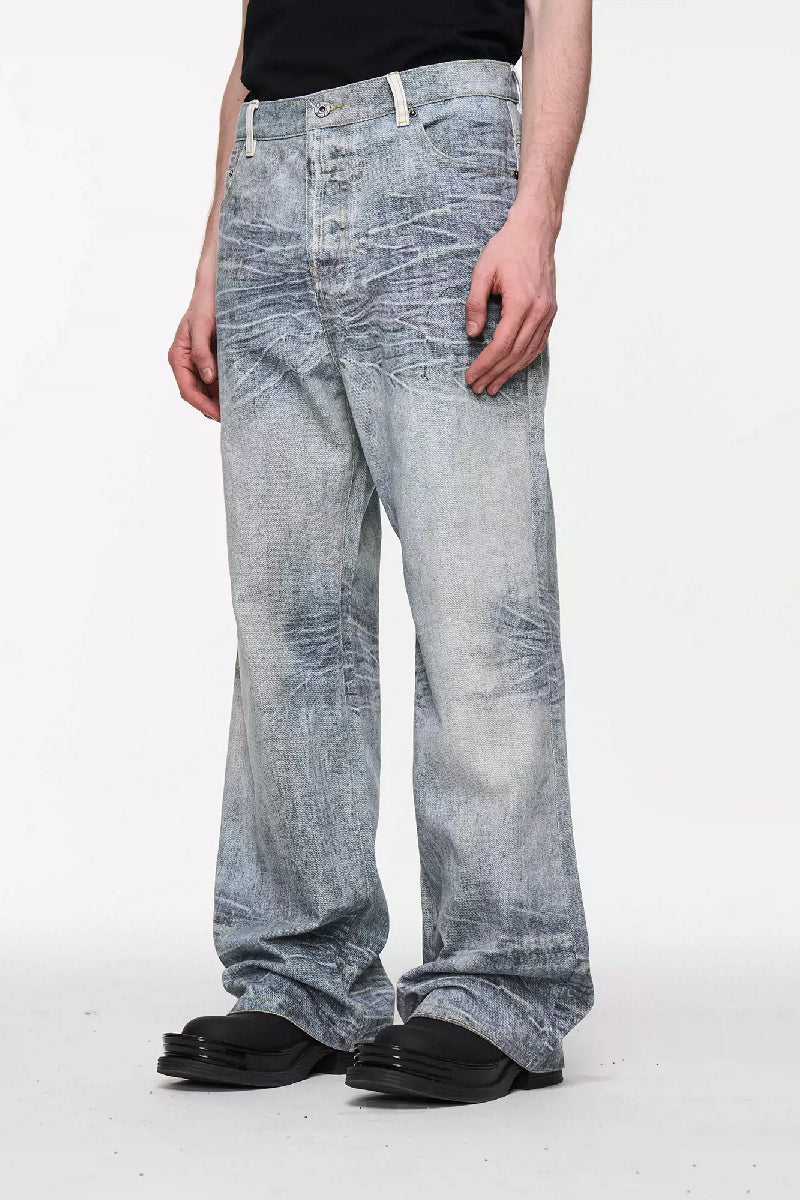 Whiskered Washed Digital Logo Jeans