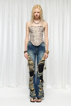 Distressed Sequin Flare Jeans