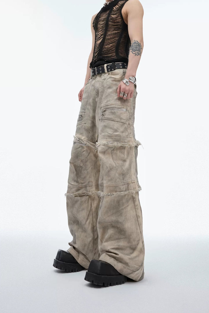 Distressed Sand Wash Cargo Pants