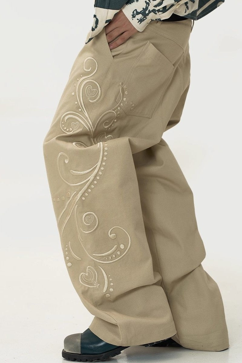 Heart Embroidery Wide Leg Pants