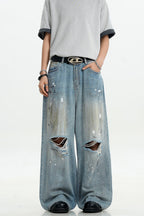 Splatter Ripped Loose Jeans
