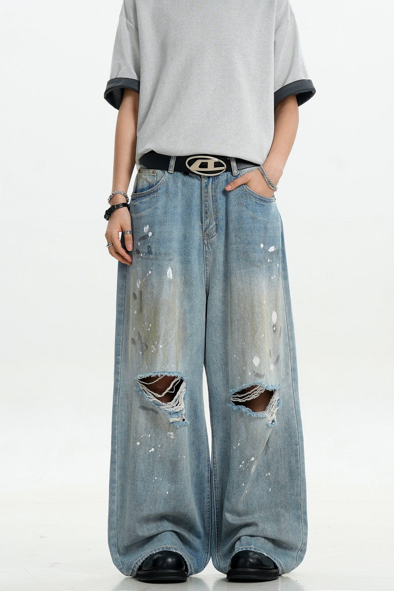 Splatter Ripped Loose Jeans