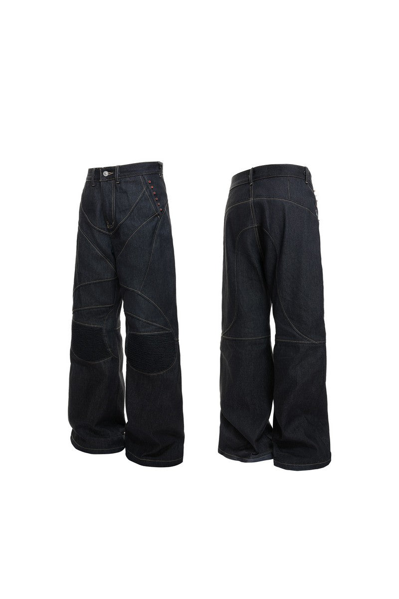 Raw Denim Biker Flared Jeans