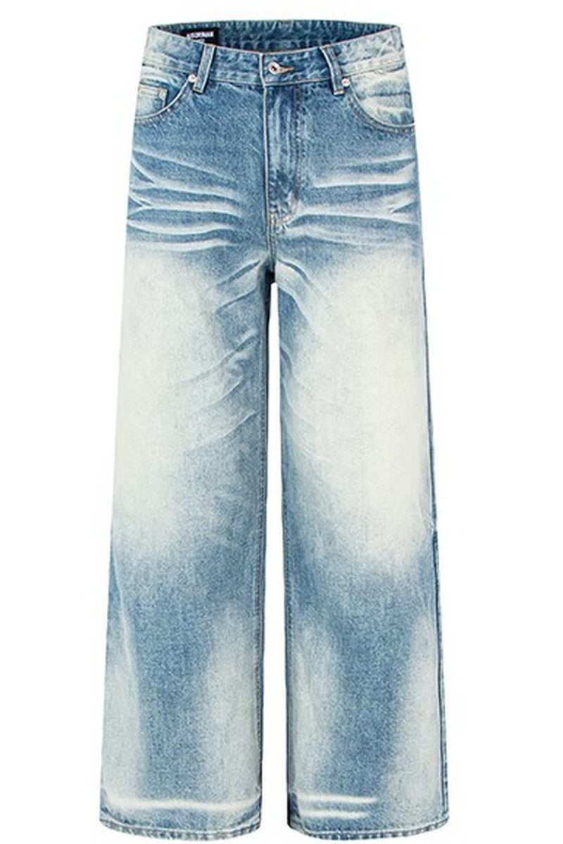 Whiskered Straight Blue Jeans