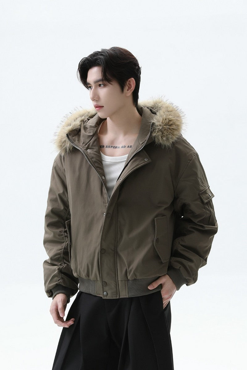 Fur Hooded Short Parka Jacket